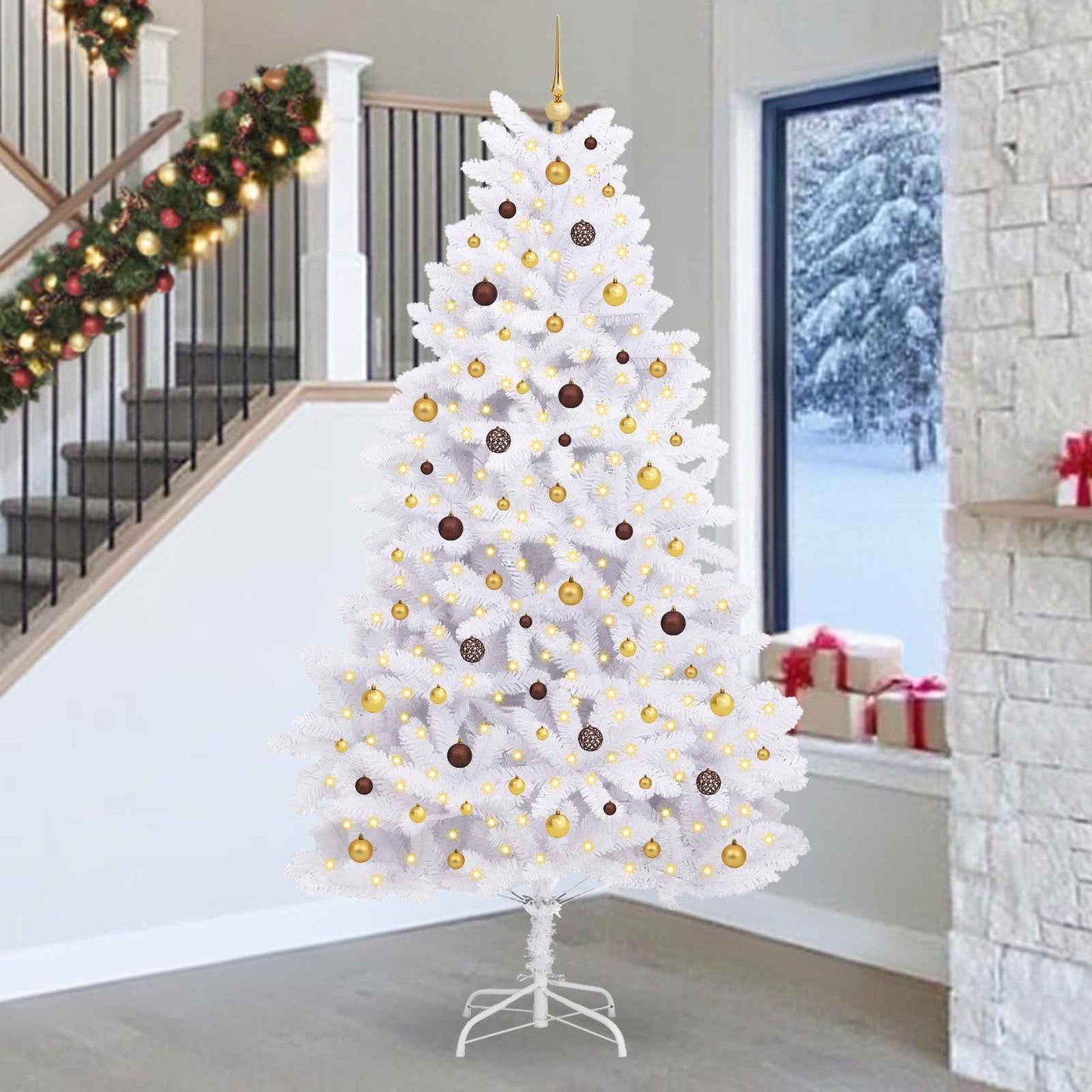 Kunstkerstboom Wit 128 x 128 x 270 cm PVC en Metaal