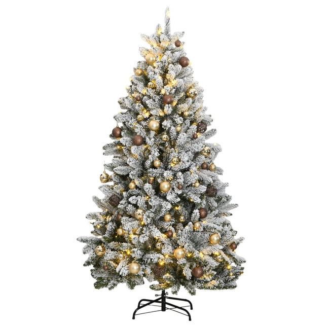 Kunstkerstboom Met Scharnieren 300 Led's En Kerstballen 240 Cm 1 Groen en wit