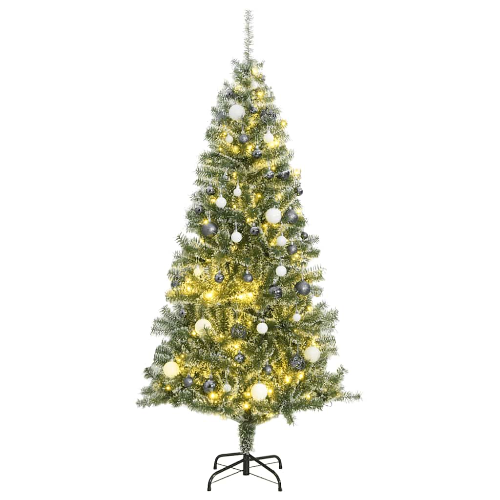 Kunstkerstboom met 300 LED's kerstballen en sneeuw 180 cm