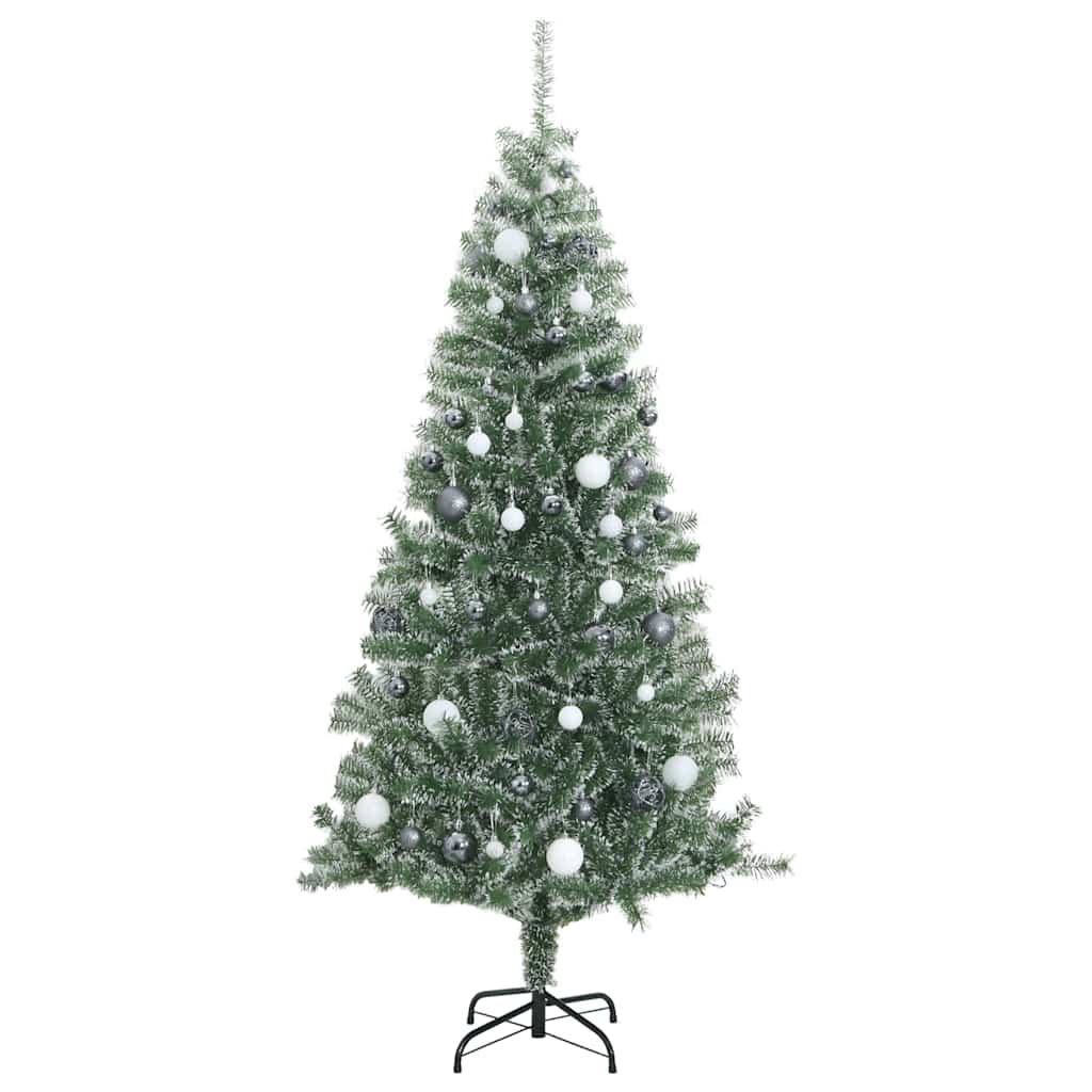 Kunstkerstboom met 300 LED's kerstballen en sneeuw 180 cm