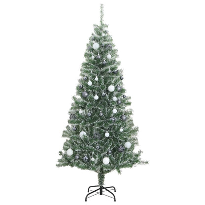 Kunstkerstboom Met 300 Led's Kerstballen En Sneeuw 210 cm met LED's en witte ballen