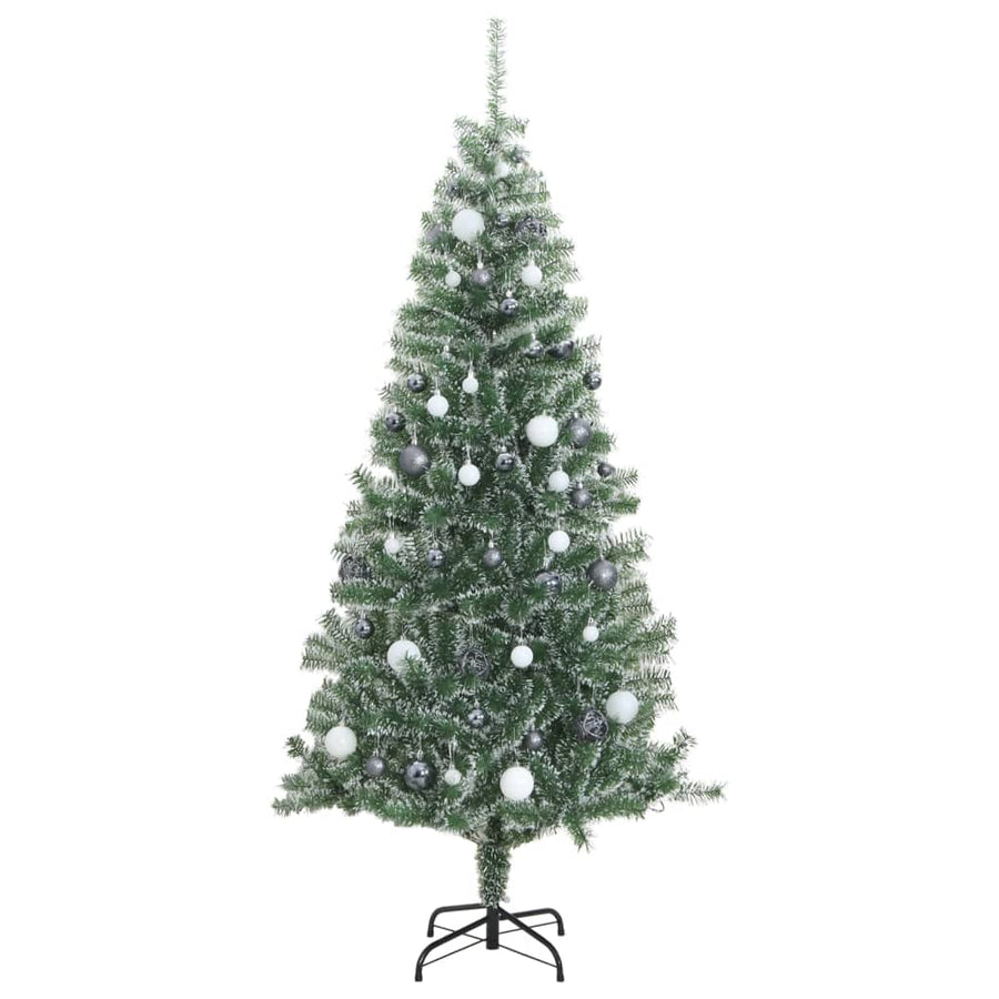 Kunstkerstboom Met 300 Led's Kerstballen En Sneeuw 210 cm met LED's en witte ballen