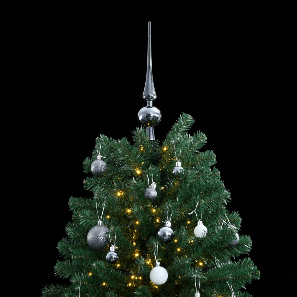 Kunstkerstboom Met Scharnieren 300 Led's En Kerstballen Groen 180 cm met LED's en witte ballen