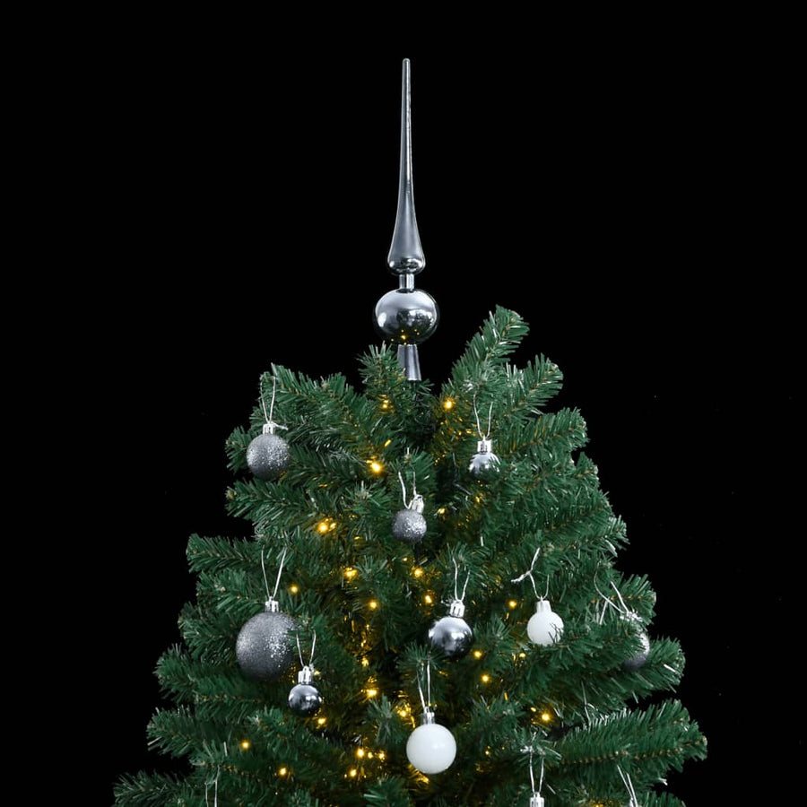 Kunstkerstboom Met Scharnieren 300 Led's En Kerstballen Groen 180 cm met LED's en witte ballen