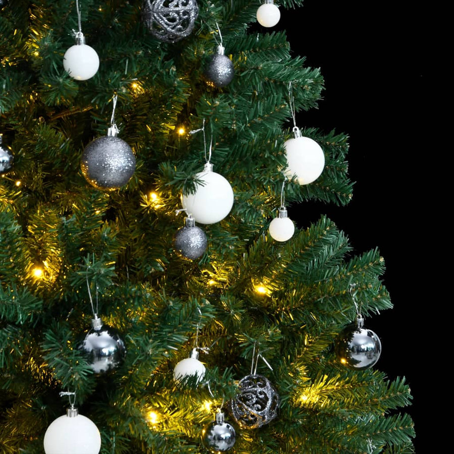 Kunstkerstboom Met Scharnieren 300 Led's En Kerstballen Groen 180 cm met LED's en witte ballen