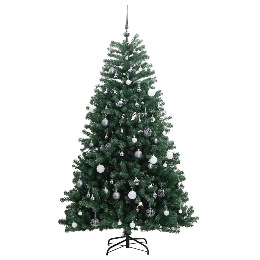 Kunstkerstboom Met Scharnieren 300 Led's En Kerstballen Groen 180 cm met LED's en witte ballen