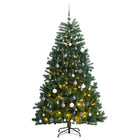 Kunstkerstboom Met Scharnieren 300 Led's En Kerstballen Groen 210 cm met LED's en witte ballen