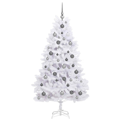 Kunstkerstboom 90 X 90 X Pvc En Metaal Wit 180 cm met LED's en witte/grijze ballen