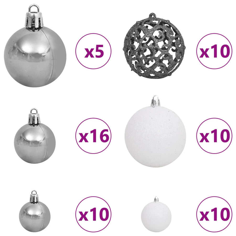 Kunstkerstboom 90 X 90 X Pvc En Metaal Wit 180 cm met LED's en witte/grijze ballen