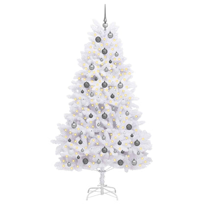 Kunstkerstboom 106 X 106 X Pvc En Metaal Wit 210 cm met LED's en witte/grijze ballen