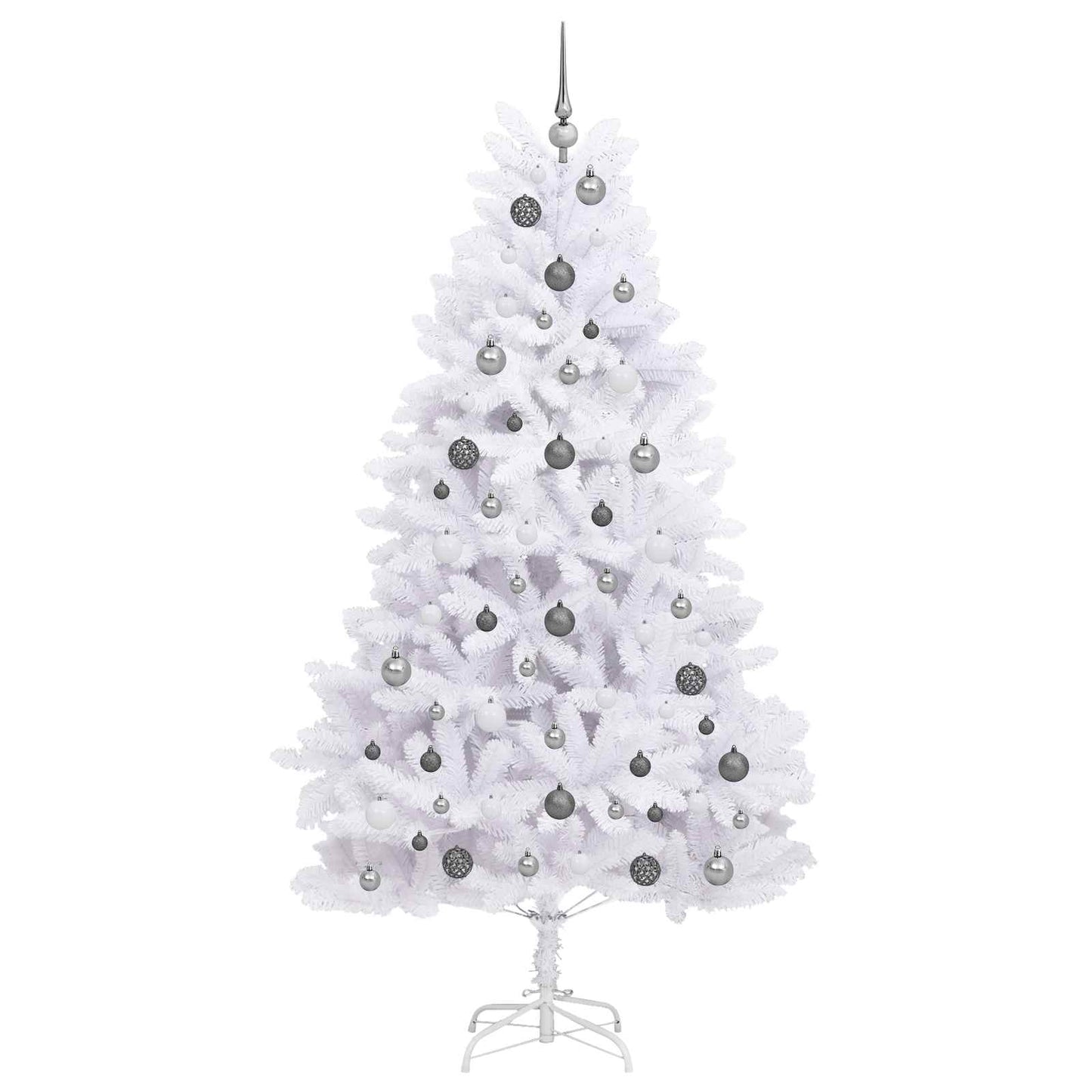 Kunstkerstboom 106 X 106 X Pvc En Metaal Wit 210 cm met LED's en witte/grijze ballen