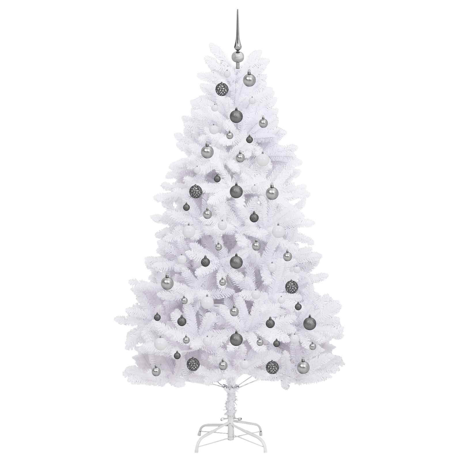Kunstkerstboom 106 X 106 X Pvc En Metaal Wit 210 cm met LED's en witte/grijze ballen