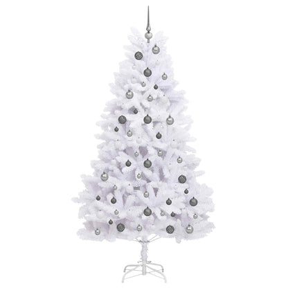 Kunstkerstboom 106 X 106 X Pvc En Metaal Wit 210 cm met LED's en witte/grijze ballen