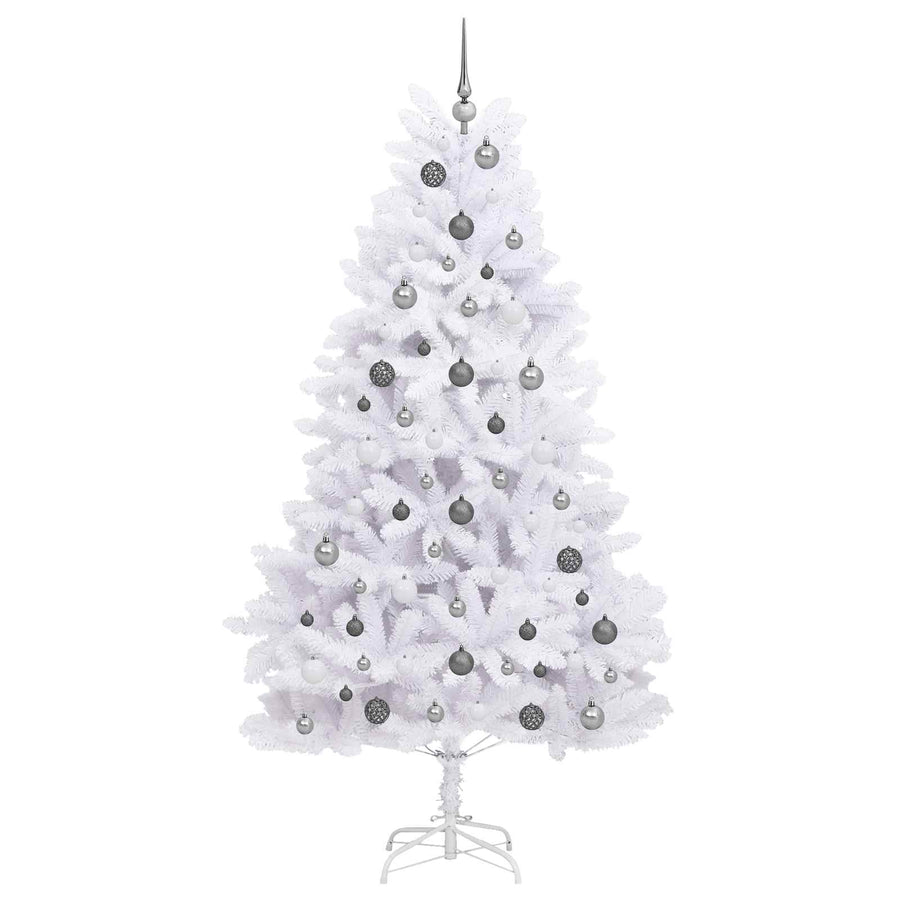 Kunstkerstboom 106 X 106 X Pvc En Metaal Wit 210 cm met LED's en witte/grijze ballen