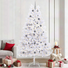 Kunstkerstboom 120 X 120 X Pvc En Metaal Wit 240 cm met LED's en witte/grijze ballen