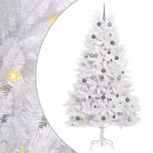 Kunstkerstboom 120 X 120 X Pvc En Metaal Wit 240 cm met LED's en witte/grijze ballen