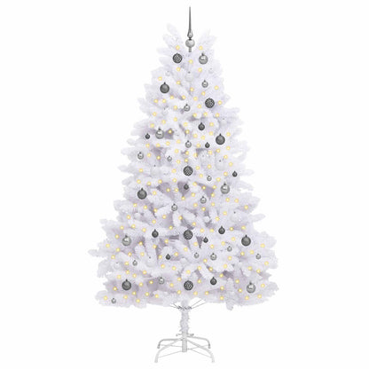 Kunstkerstboom 120 X 120 X Pvc En Metaal Wit 240 cm met LED's en witte/grijze ballen