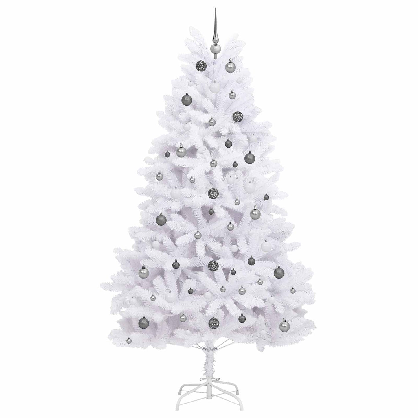Kunstkerstboom 120 X 120 X Pvc En Metaal Wit 240 cm met LED's en witte/grijze ballen