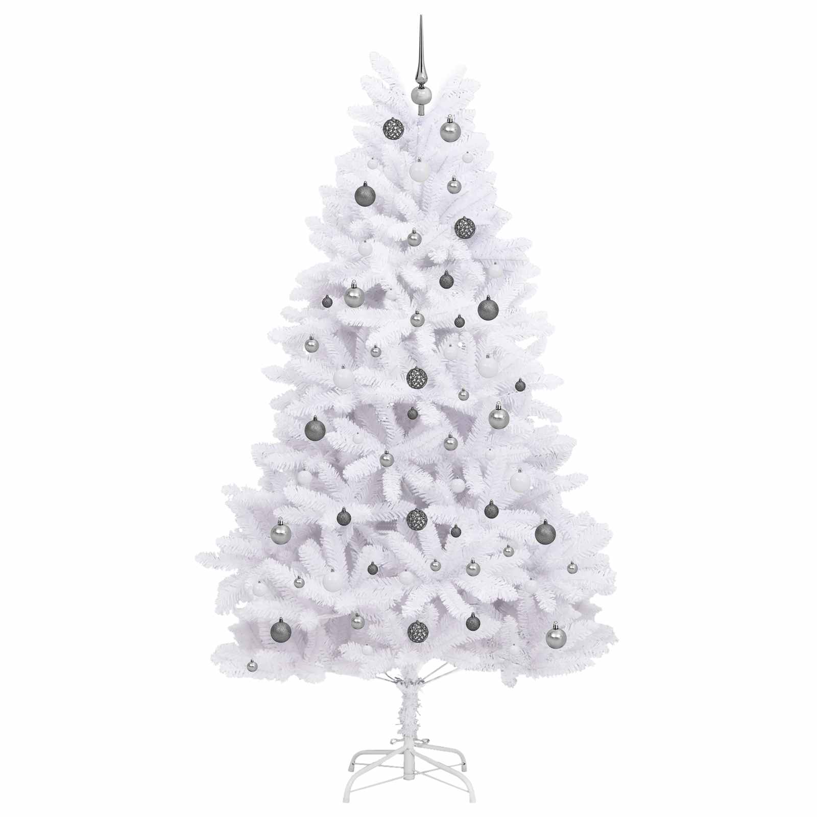 Kunstkerstboom 120 X 120 X Pvc En Metaal Wit 240 cm met LED's en witte/grijze ballen