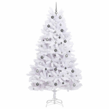 Kunstkerstboom 120 X 120 X Pvc En Metaal Wit 240 cm met LED's en witte/grijze ballen