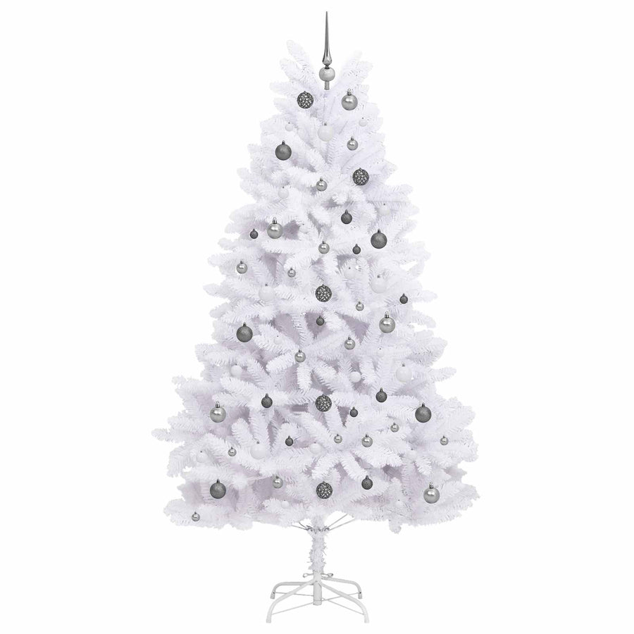 Kunstkerstboom 120 X 120 X Pvc En Metaal Wit 240 cm met LED's en witte/grijze ballen