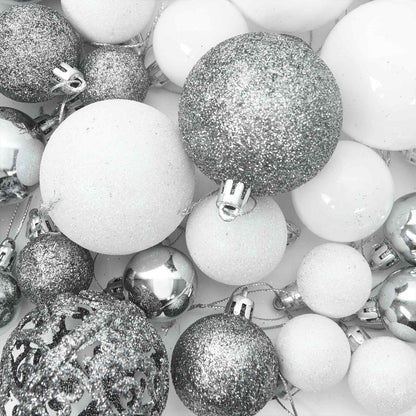 Kunstkerstboom 138 X 138 X Pvc En Metaal Wit 300 cm met LED's en witte/grijze ballen