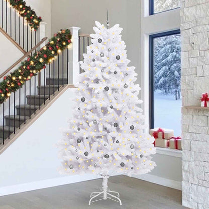 Kunstkerstboom 138 X 138 X Pvc En Metaal Wit 300 cm met LED's en witte/grijze ballen