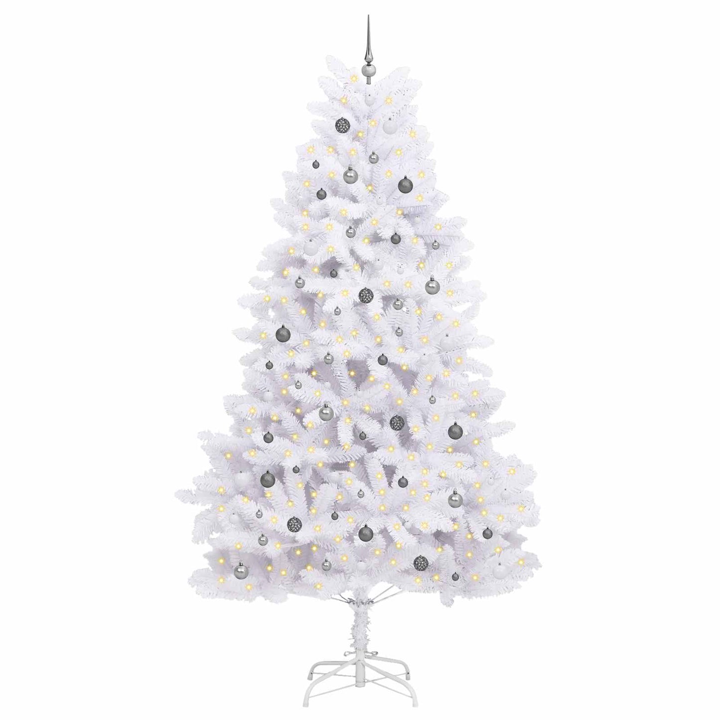 Kunstkerstboom 138 X 138 X Pvc En Metaal Wit 300 cm met LED's en witte/grijze ballen