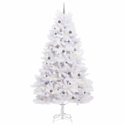 Kunstkerstboom 138 X 138 X Pvc En Metaal Wit 300 cm met LED's en witte/grijze ballen