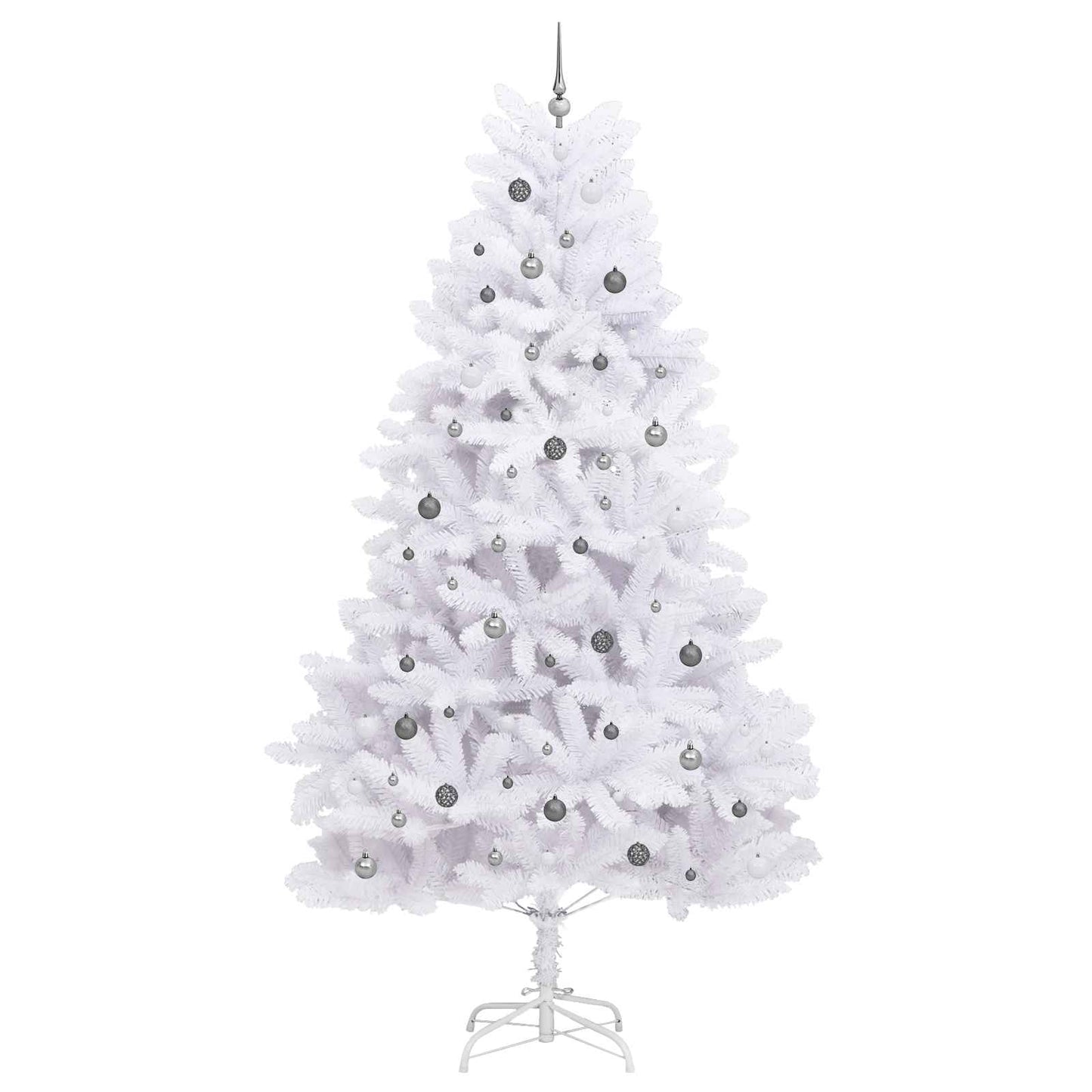 Kunstkerstboom 138 X 138 X Pvc En Metaal Wit 300 cm met LED's en witte/grijze ballen