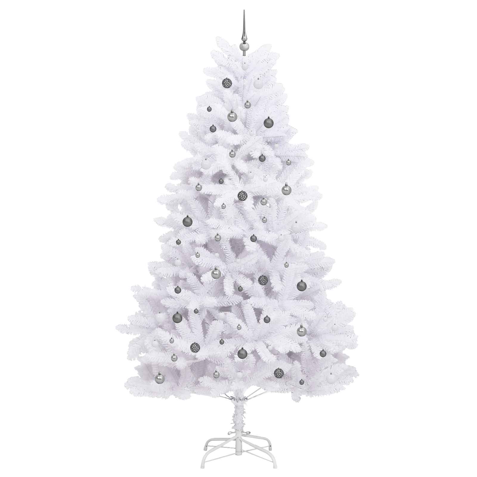 Kunstkerstboom 138 X 138 X Pvc En Metaal Wit 300 cm met LED's en witte/grijze ballen