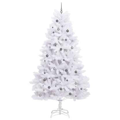 Kunstkerstboom 138 X 138 X Pvc En Metaal Wit 300 cm met LED's en witte/grijze ballen