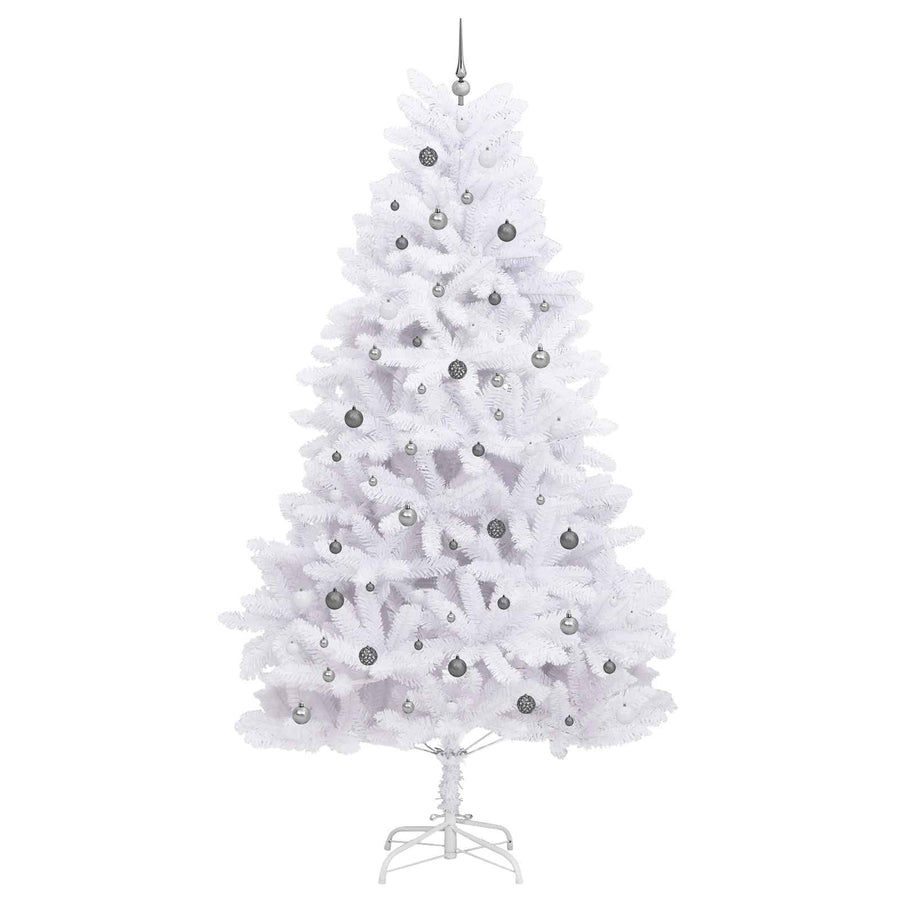 Kunstkerstboom 138 X 138 X Pvc En Metaal Wit 300 cm met LED's en witte/grijze ballen