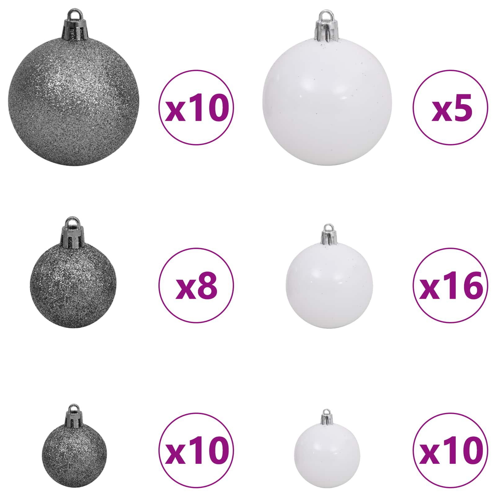 Kunstkerstboom 138 X 138 X Pvc En Metaal Wit 300 cm met LED's en witte/grijze ballen
