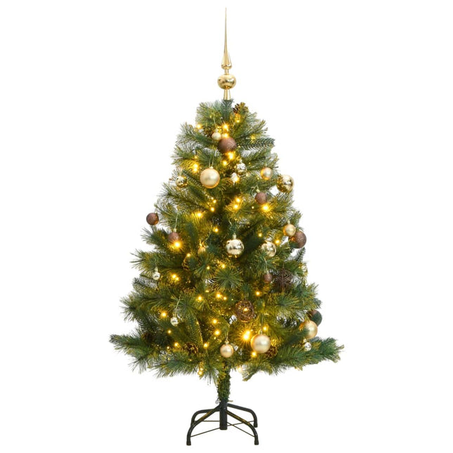 Kunstkerstboom Met Scharnieren 50 Led's En Kerstballen 150 cm met LED's en goudkleurige ballen