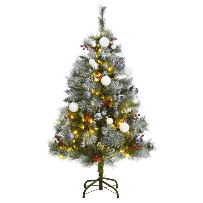 Kunstkerstboom Met Scharnieren 50 Led En Kerstballen 120 cm met LED's en witte ballen