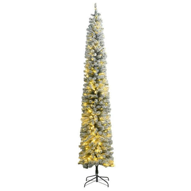 Kerstboom Smal 300 Led's En Sneeuw Groen En Wit 300 cm Met LED's