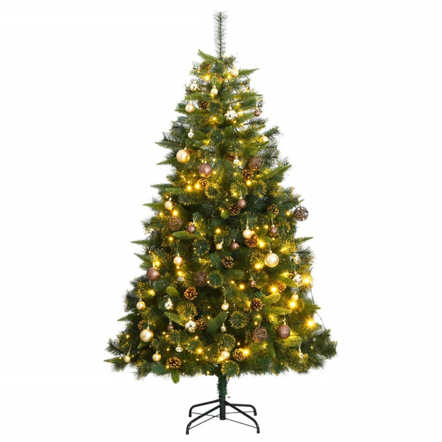 Kunstkerstboom Met Scharnieren 300 Led's En Kerstballen 210 cm met LED's en goudkleurige ballen