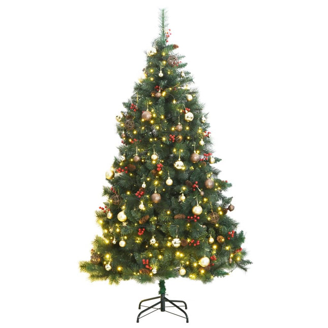 Kunstkerstboom Met Scharnieren 300 Led's En Kerstballen 180 cm met LED's en goudkleurige ballen