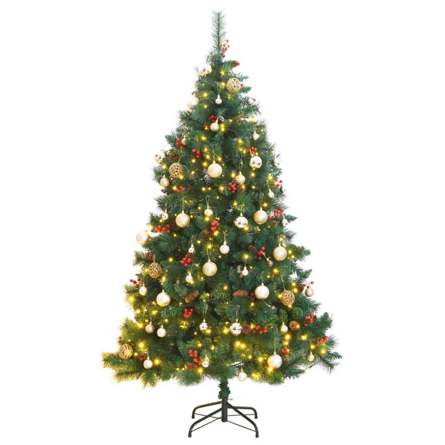 Kunstkerstboom Met Scharnieren 300 Led's En Kerstballen 180 cm with leds & rose gold balls