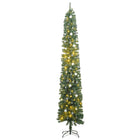 Kerstboom Smal 300 Led's En Kerstballen Groen 300 cm met LED's en witte ballen