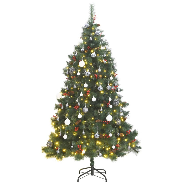 Kunstkerstboom Met Scharnieren 300 Led's En Kerstballen 210 cm met LED's en witte ballen