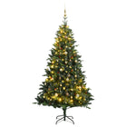 Kunstkerstboom Met Scharnieren 50 Led En Kerstballen 120 cm met LED's en goudkleurige ballen