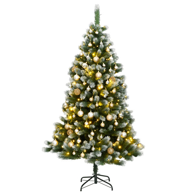 Kunstkerstboom Met Scharnieren 50 Led's En Kerstballen 150 cm met LED's en goudkleurige ballen