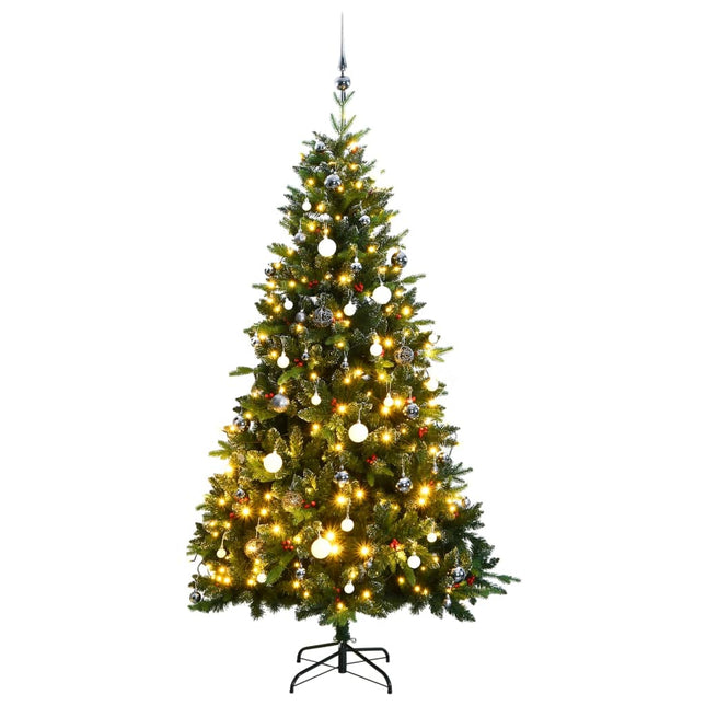 Kunstkerstboom Met Scharnieren 50 Led En Kerstballen 120 cm met LED's en witte ballen