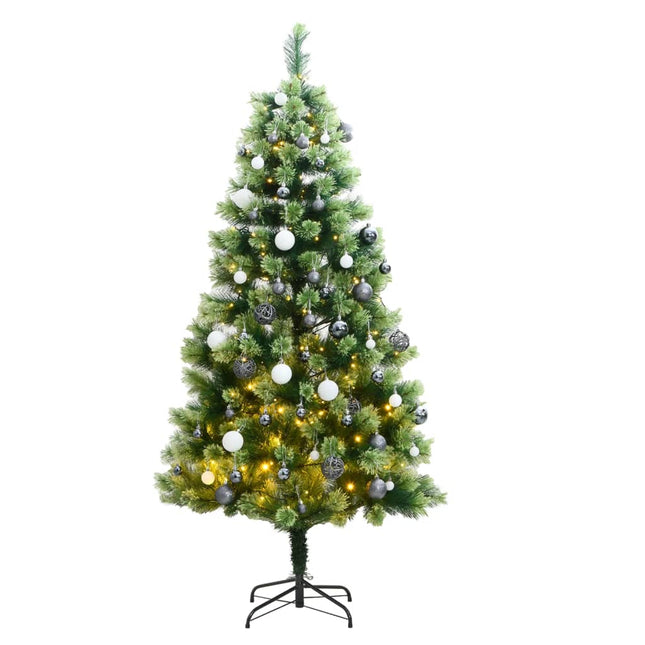 Kunstkerstboom Met Scharnieren 50 Led En Kerstballen 120 cm met LED's en witte ballen