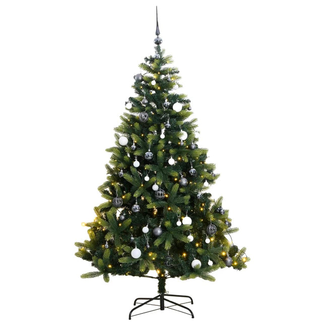 Kunstkerstboom Met Scharnieren 50 Led En Kerstballen 120 cm met LED's en witte ballen