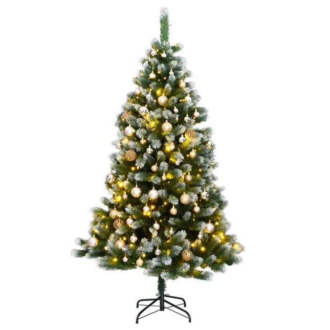 Kunstkerstboom Met Scharnieren 300 Led's En Kerstballen 210 cm met LED's en goudkleurige ballen