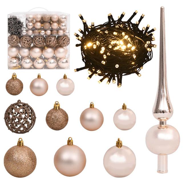 Kunstkerstboom Met 300 Led's Kerstballen En Sneeuw 210 cm with leds & rose gold balls