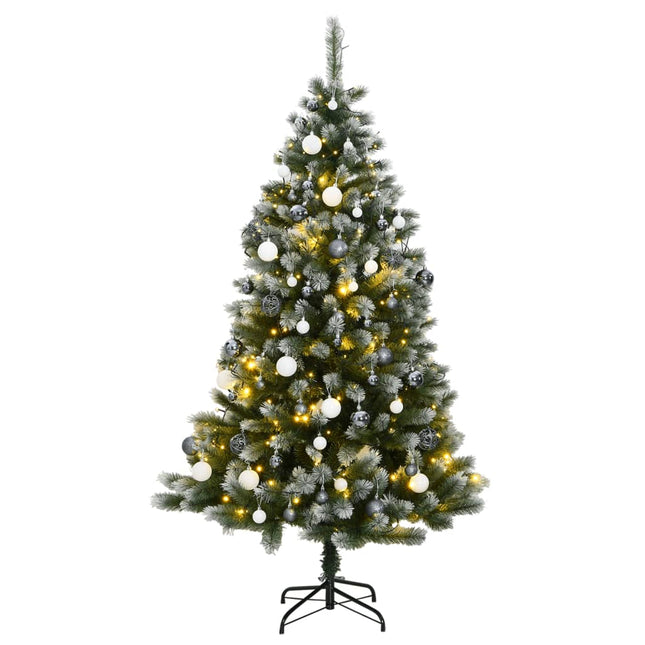 Kunstkerstboom Met Scharnieren 300 Led's En Kerstballen 240 cm met LED's en witte ballen